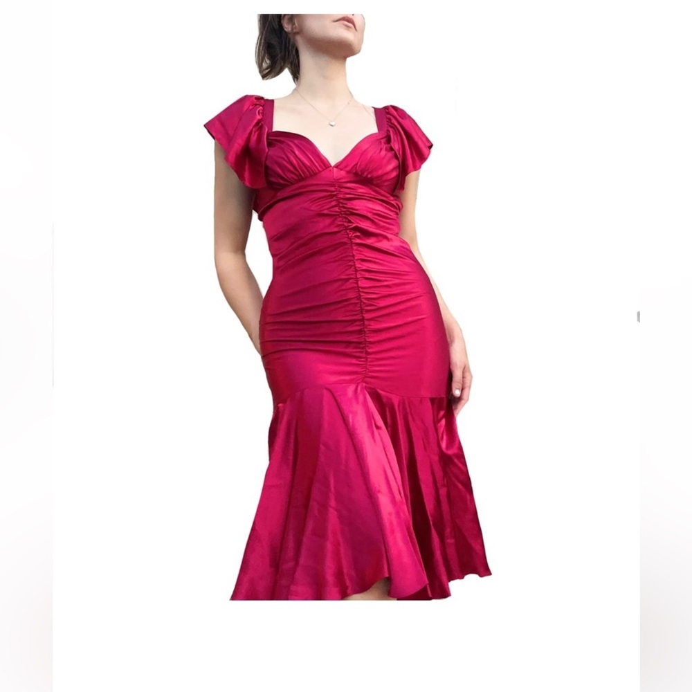 Betsey Johnson Fuchsia Ruched Midi Dress